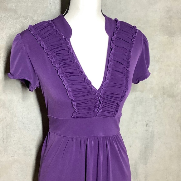 🌸 PURPLE SHIRT TOP RUFFLE V NECK PETITE TEEN SMALL DARLING RIBBON FORVER 21 - Picture 2 of 6